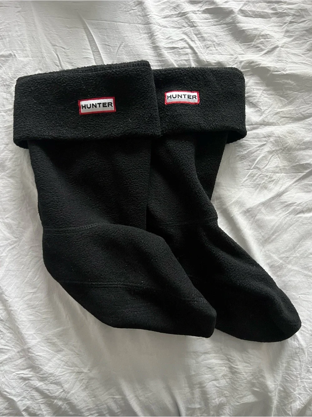 Hunter Black Fleece Fold-Over Boot Socks with Logo Patch